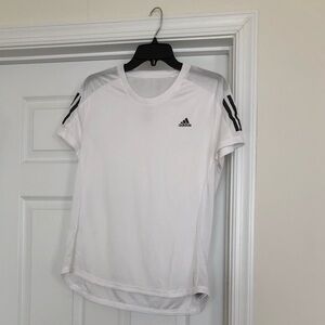 New without tag, adidas White Short-Sleeve Performance Tee with Black Stripes